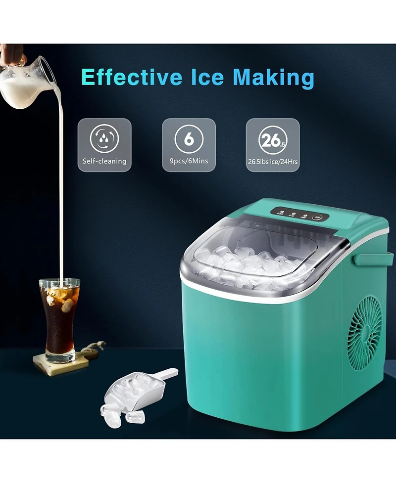 Cowsar 26.5lbs Ice Maker Portable Countertop, 9 Bullet Cubes 6 Mins, Self-Cleaning