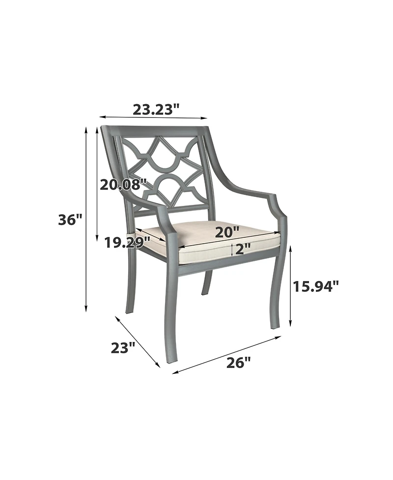 Mondawe Powder Coated Cast Aluminum Outdoor Dining Armchair with Cushion (Set of 2)