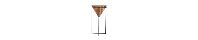 Pyramid Wooden Side Table – Cross Metal Base for a Modern Look