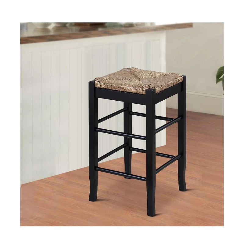 Counter Stool with Frame and Handwoven Rush Seat for Rustic and Comfortable Seating