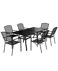 8-Piece Metal Outdoor Patio Dining Set with Square Table with 1.65 in. Umbrella Hole and Dining Chairs