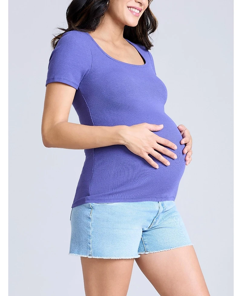Motherhood Maternity Maternity Square Neck Rib Knit Short Sleeve Top - Motherhood