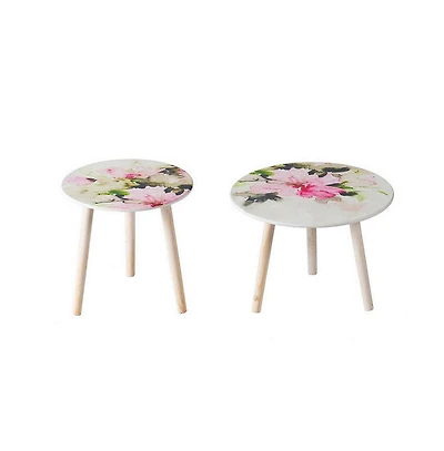 Set of 2 Side Tables with Elegant Floral Design for Stylish Home Decor