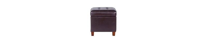 Tufted Leatherette Ottoman – Square Wooden Storage with Lift-Off Lid