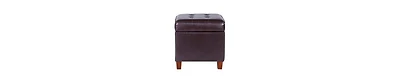 Tufted Leatherette Ottoman – Square Wooden Storage with Lift-Off Lid