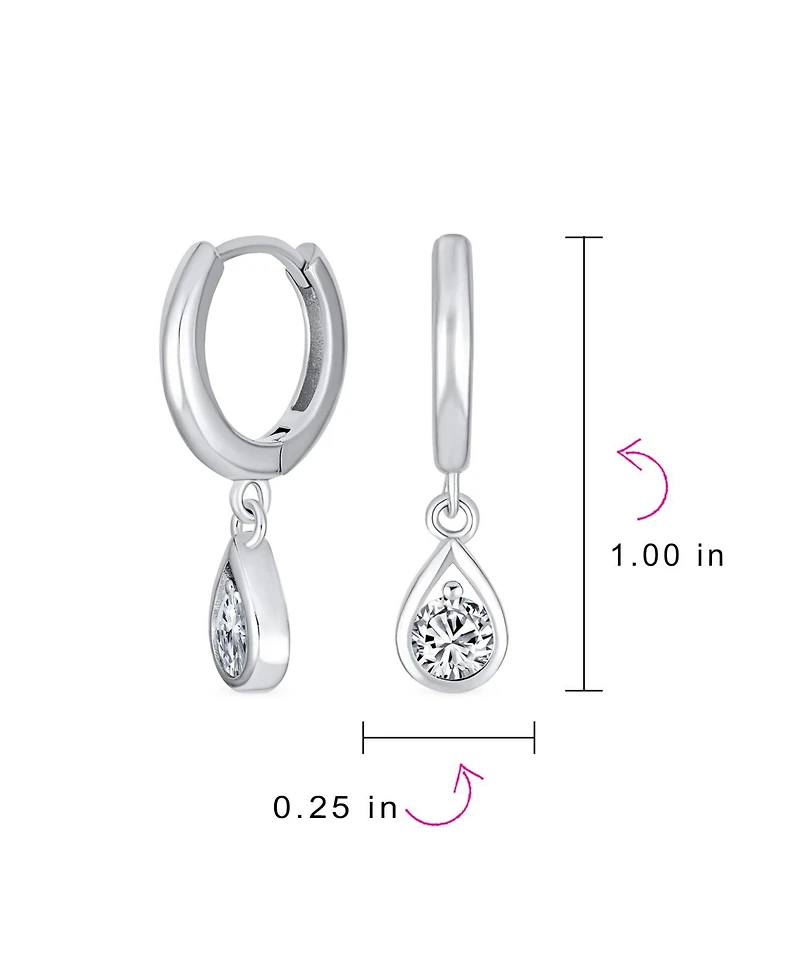Bling Jewelry Classic Small Cz Cubic Zirconia Pear Shaped Dangling Teardrop Huggie Earrings .925 Sterling Silver
