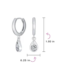 Bling Jewelry Classic Small Cz Cubic Zirconia Pear Shaped Dangling Teardrop Huggie Earrings .925 Sterling Silver