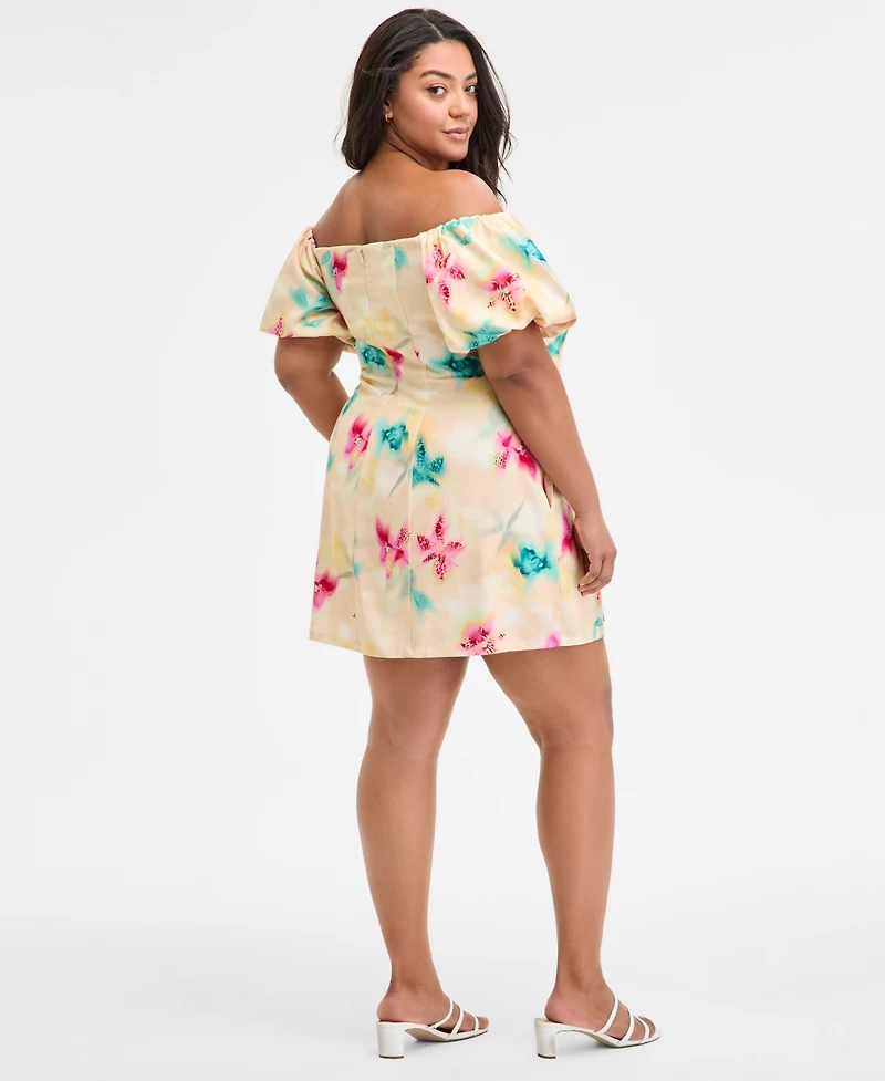 Bar Iii Trendy Plus Printed Off-The-Shoulder Dress, Exclusively at Macy's