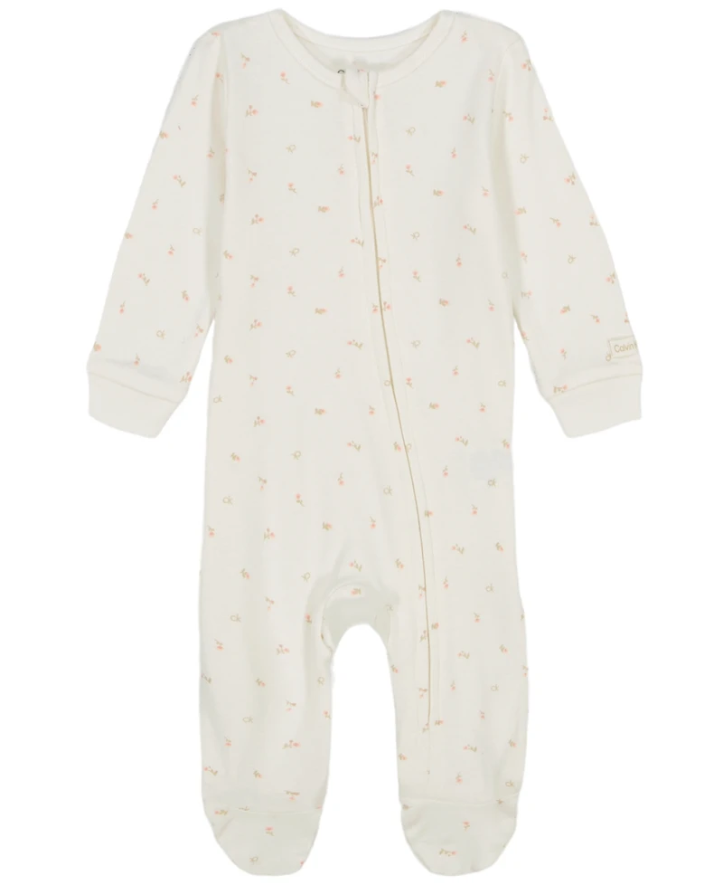 Calvin Klein Baby Girls Printed Knit Footed Zip-up Coverall