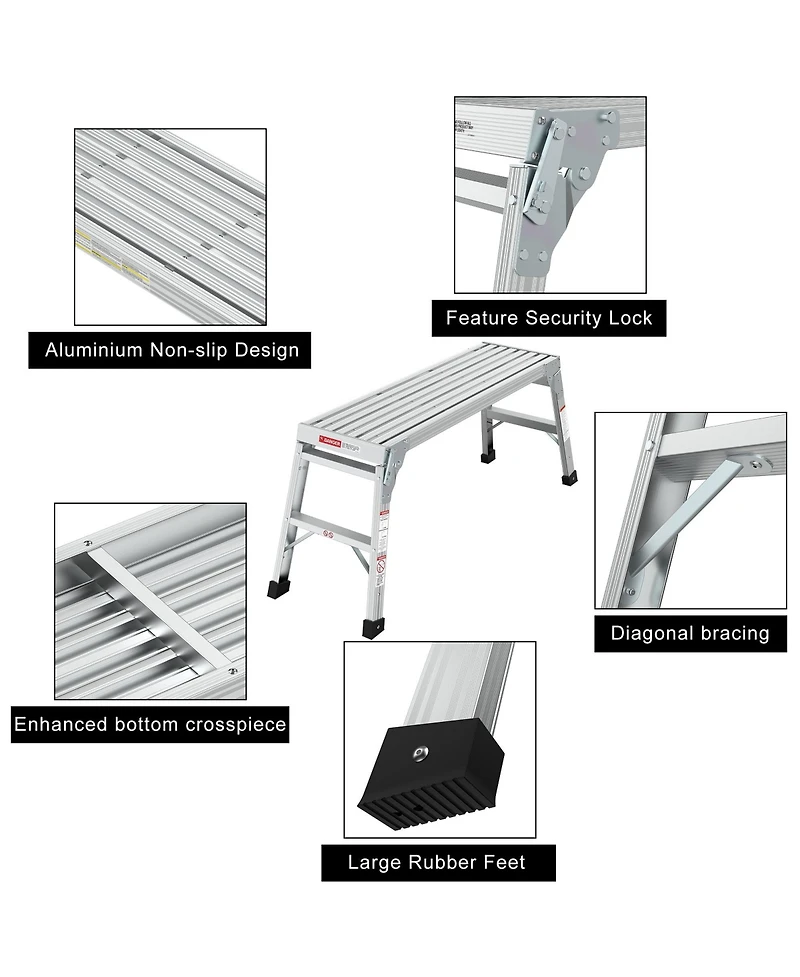Work Platform Aluminum Portable Bench Folding Ladder Ansi Capacity 225 Lbs 40"