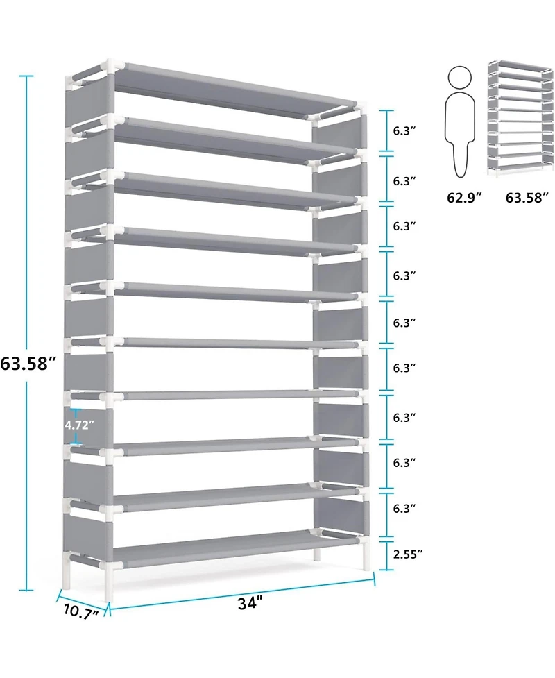 Tribesigns 10 Tiers Enterway Shoe Rack, Large Capacity Home Shoe Rack, Tall Metal Shoe Storage Organizer for 50 Pairs, Space Saving Shoe Organization