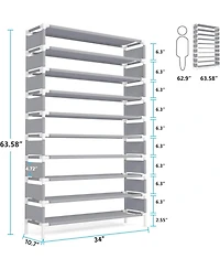Tribesigns 10 Tiers Enterway Shoe Rack, Large Capacity Home Shoe Rack, Tall Metal Shoe Storage Organizer for 50 Pairs, Space Saving Shoe Organization