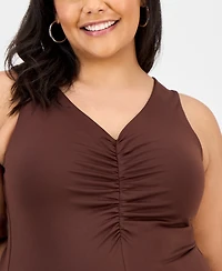Bar Iii Trendy Plus Ruched V-Neck Tank Top, Exclusively at Macy's
