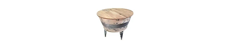 Modern Cocktail Table with Tub-Like Metal Base and Round Top