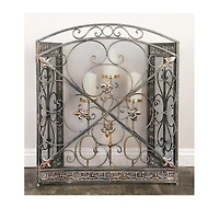 Traditional 3-Panel Fire Screen with Filigree Design for Elegant Fireplace Protection