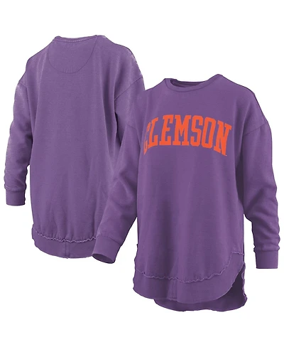 Pressbox Women's Purple Clemson Tigers Melange Poncho Vintage Fleece Long Sleeve Pullover Sweatshirt
