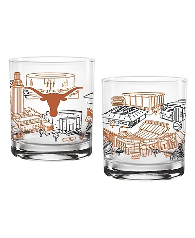 Indigo Falls Texas Longhorns Campus Line Art Glasses, Set of Two 14oz.
