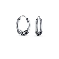 Bling Jewelry Bali Tribal Swirl Hoop Huggie Earrings Oxidized Sterling Silver Multiple Sizes