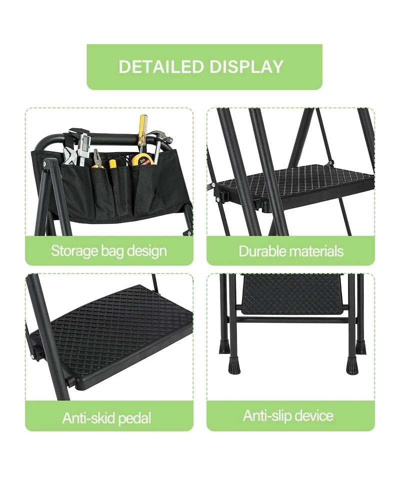 5-Step Foldable Light Weight Wide Anti Slip Pedal and Safety Handle, Sturdy Multi-Purpose Step Ladder with tool bag