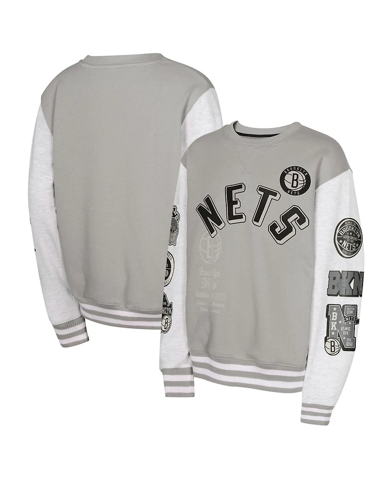 Outerstuff Big Boys and Girls Gray Brooklyn Nets Star Treatment Pullover Sweatshirt