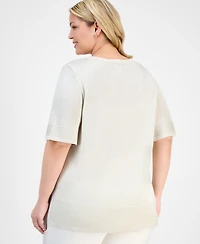 Jm Collection Plus Metallic Shine Elbow-Sleeve Sweater Exclusively at Macy's
