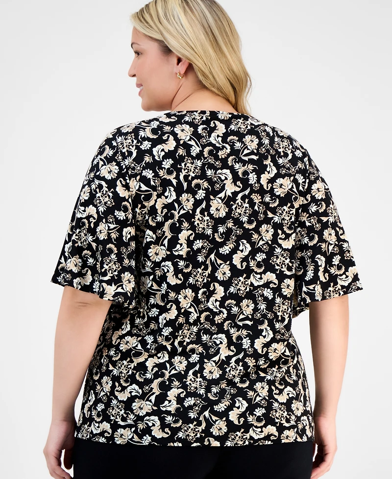 Jm Collection Plus Printed Flutter-Sleeve Top, Exclusively at Macy's