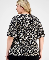 Jm Collection Plus Printed Flutter-Sleeve Top, Exclusively at Macy's