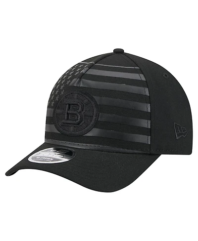 New Era Men's Black Boston Bruins Game Day Stealth Flag 9FORTY A-Frame Adjustable Hat