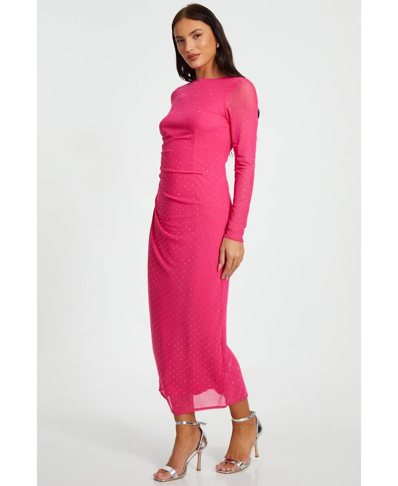 Quiz Women's Mesh Hotfix Maxi Dress
