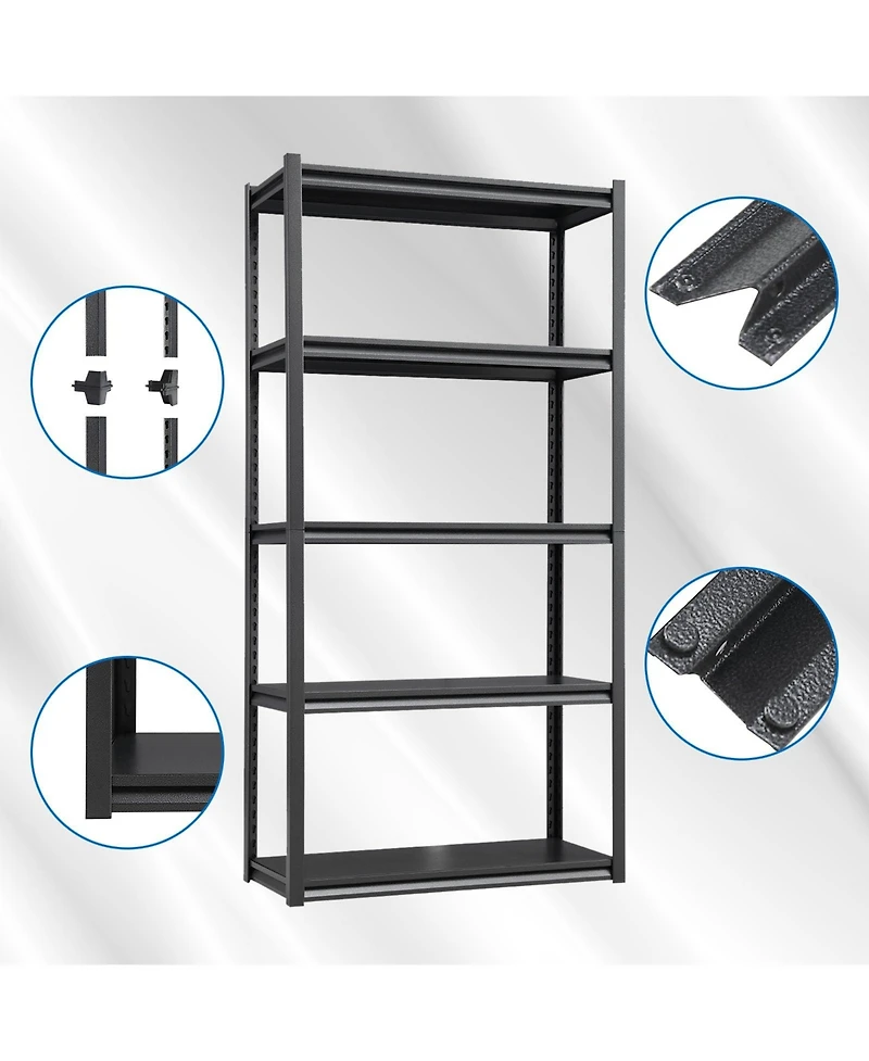 72"H 5 Tier Metal Shelves for Storage Garage Shelving 2000LBS Heavy Duty Storage Shelves Adjustable Garage Shelf Industrial Shelving Unit Storage Util