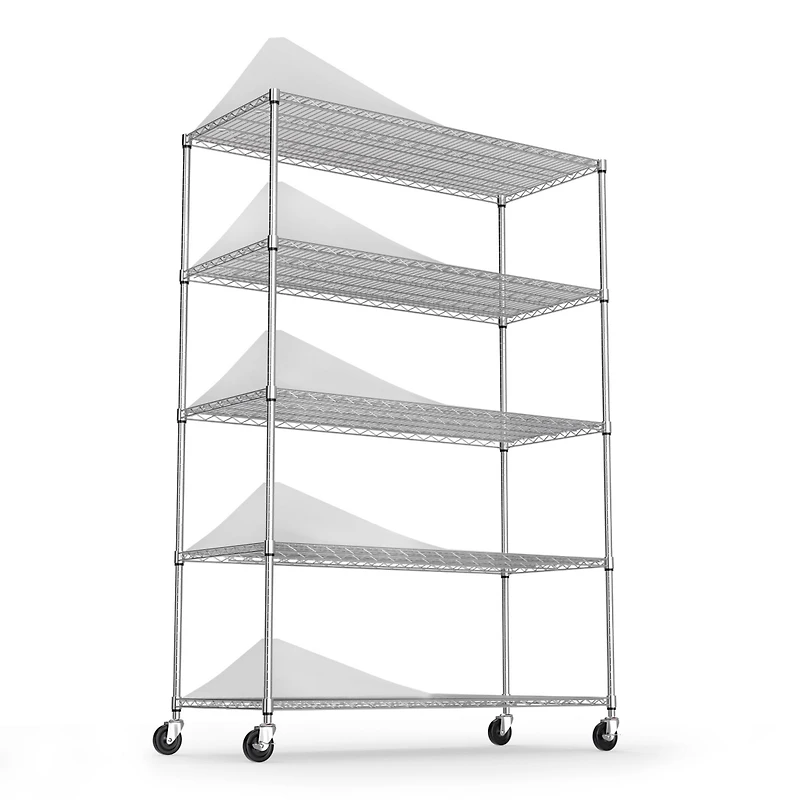 5 Tier Heavy Duty Adjustable Storage Rack Metal Shelf Wire Shelving Unit with Wheels and Shelf Liners