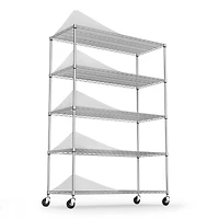 5 Tier Heavy Duty Adjustable Storage Rack Metal Shelf Wire Shelving Unit with Wheels and Shelf Liners