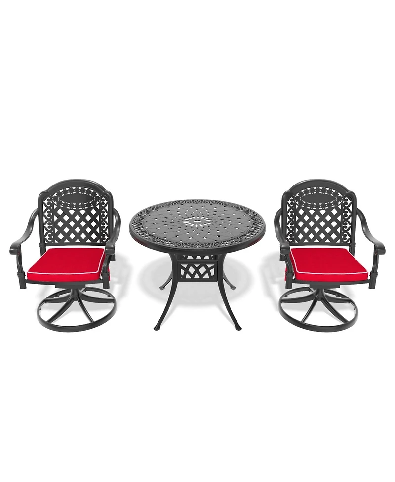 3-pc Cast Aluminum Dining Set, 2 Swivel Chairs & 35" Round Table