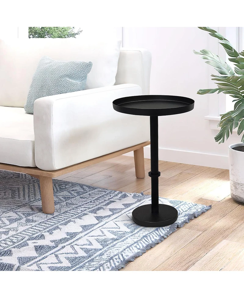 Modern Side End Table with Round Tray Top and Sleek Column Support for Contemporary Home Decor
