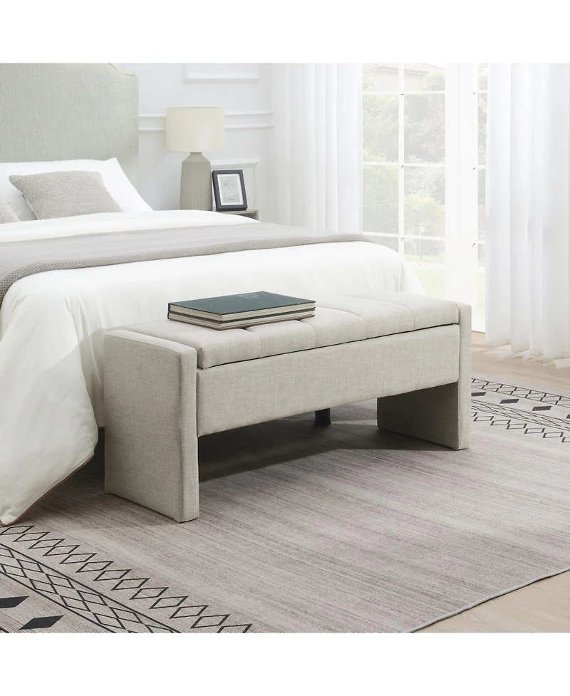 Streamdale Upholstered End Bench with Storage, Vanity Stool, Light Grey Linen