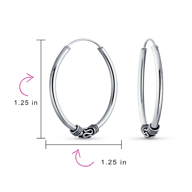 Bling Jewelry Bali Tribal Swirl Hoop Huggie Earrings Oxidized Sterling Silver Multiple Sizes