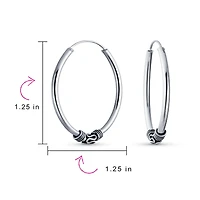 Bling Jewelry Bali Tribal Swirl Hoop Huggie Earrings Oxidized Sterling Silver Multiple Sizes
