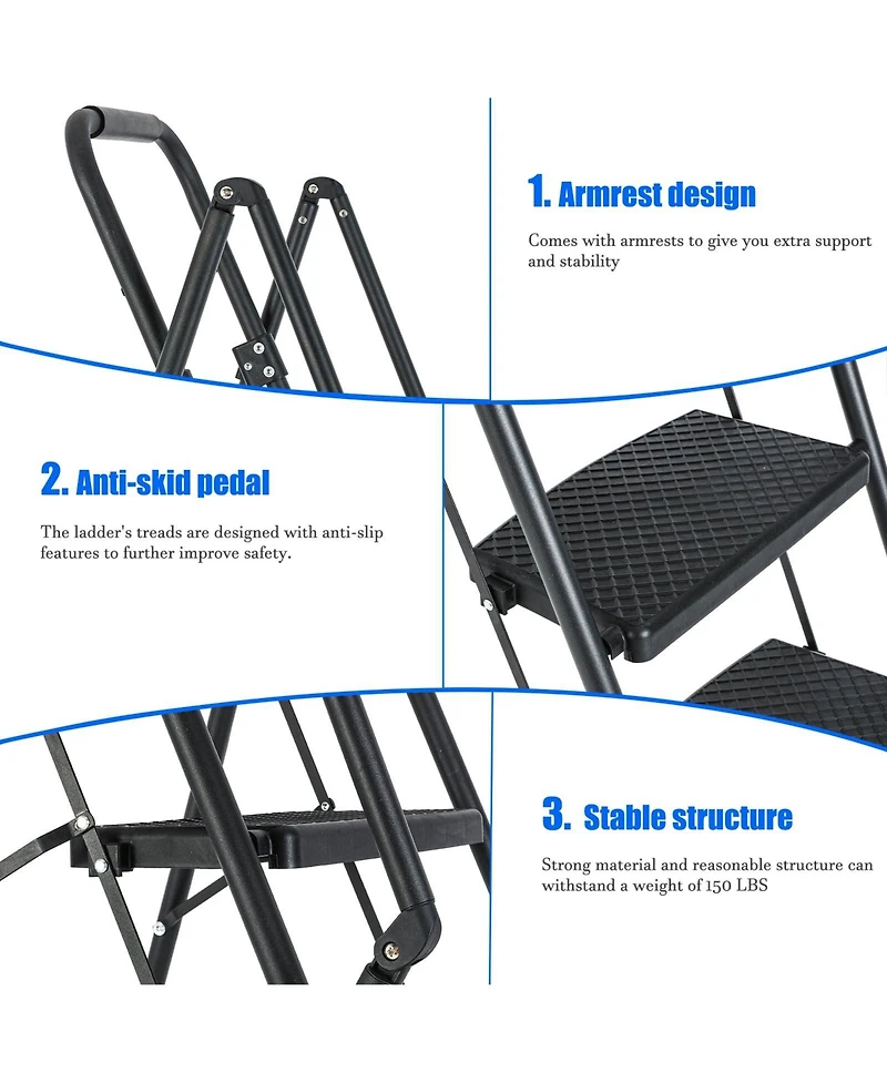 5-Step Steel Folding Step Stool Ladder with Wide Anti Slip Pedal and Safety Handle, Black