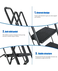 5-Step Steel Folding Step Stool Ladder with Wide Anti Slip Pedal and Safety Handle, Black