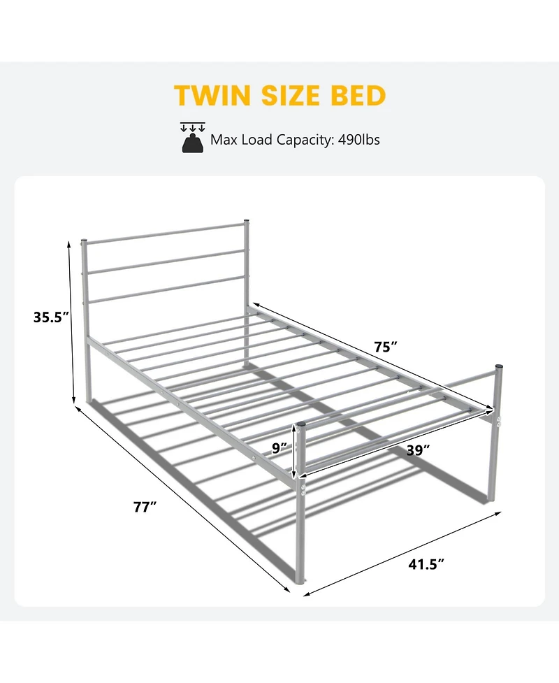 Twin Size Metal Bed Frame Platform with Headboard