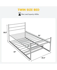 Twin Size Metal Bed Frame Platform with Headboard