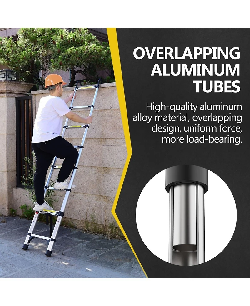 10.5ft (about 3.2m) retractable ladder, multi-functional foldable ladder, with hook, aluminum retractable ladder, suitable for daily use of Rv, attic,