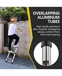 10.5ft (about 3.2m) retractable ladder, multi-functional foldable ladder, with hook, aluminum retractable ladder, suitable for daily use of Rv, attic,