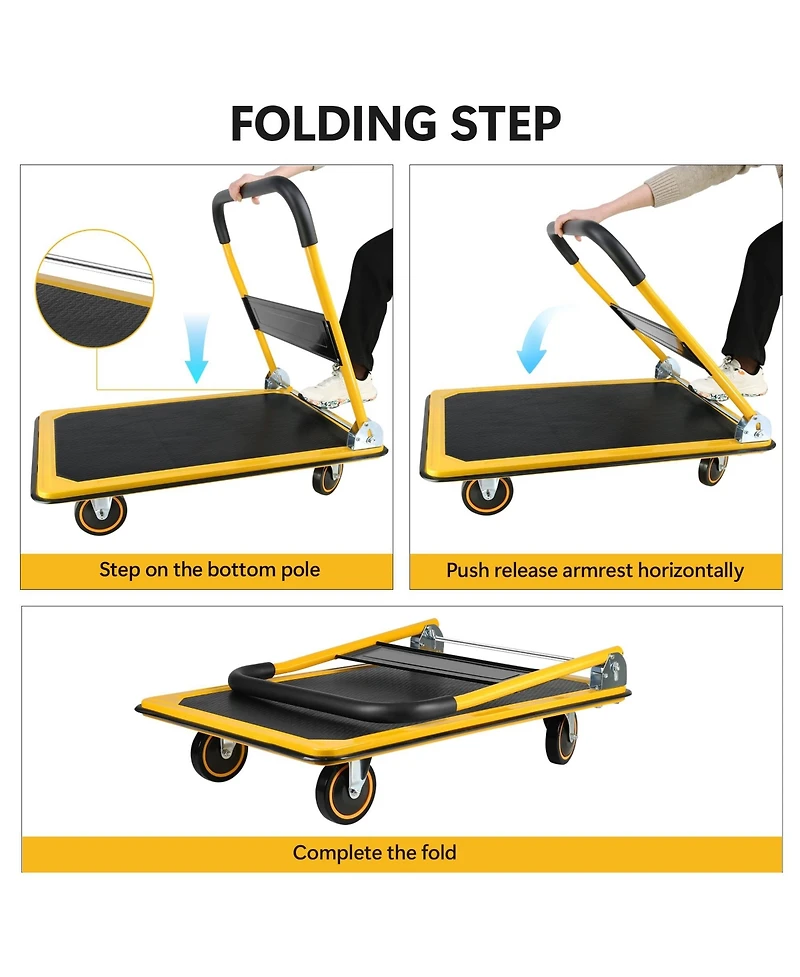 Platform Truck Hand Truck Large Size Foldable Dolly Cart for Moving Easy Storage and 360 Degree Swivel Wheels 660lbs Weight Capacity