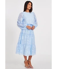 Quiz Women's Jacquard Midi Dress with Balloon Sleeve