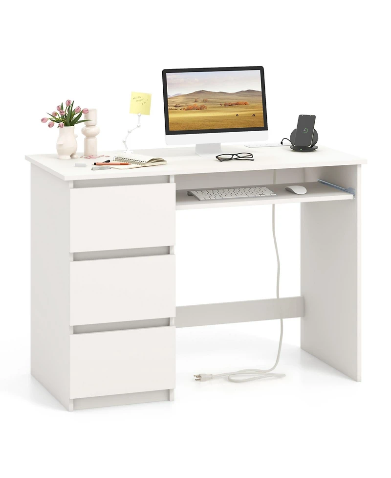 Computer Desk with Power Outlet Keyboard Tray and 3 Large Drawers