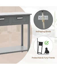 Narrow Console Table with Drawers and Open Storage Shelf