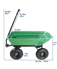 Folding car Poly Garden dump truck with steel frame, 10 inches. Pneumatic tire, 300 lb capacity body 55L
