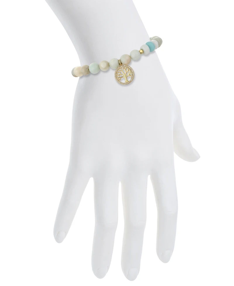 Unwritten Cubic Zirconia and Amazonite Stone Family Tree Stretch Bracelet