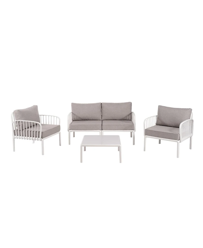 Streamdale 5-Piece Patio Set, Modern outdoor sectional with coffee table, cushions, white & gray